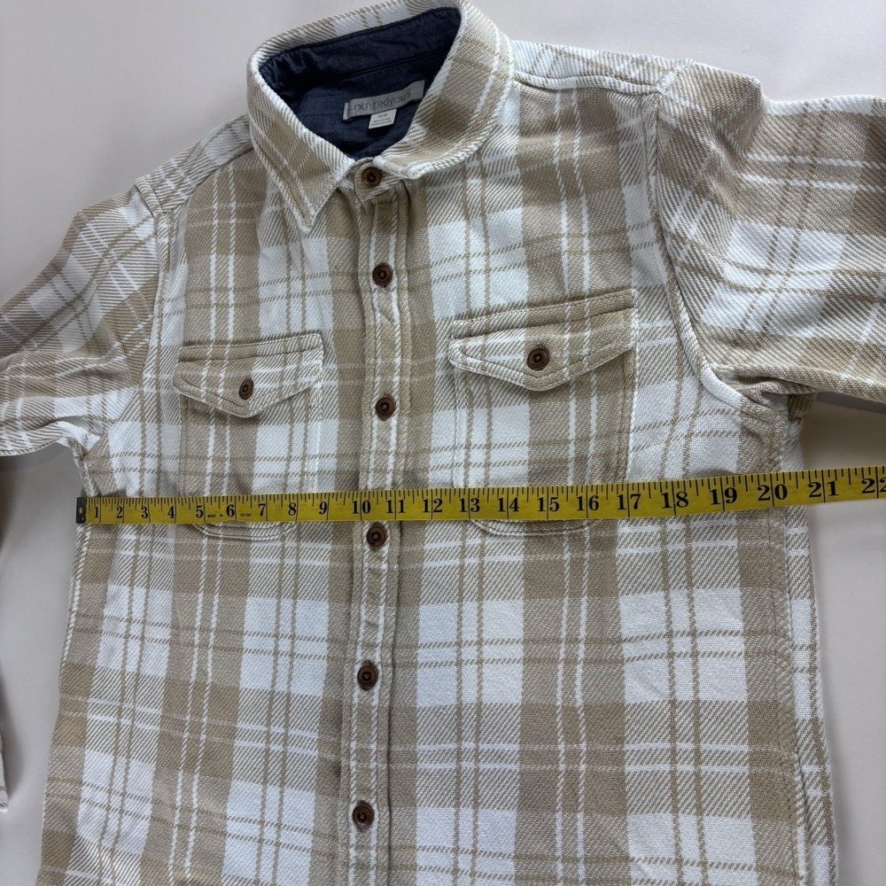 Outerknown Plaid Blanket Flannel Shirt Mens Medium Beige Tan Button Up - Picture 8 of 9